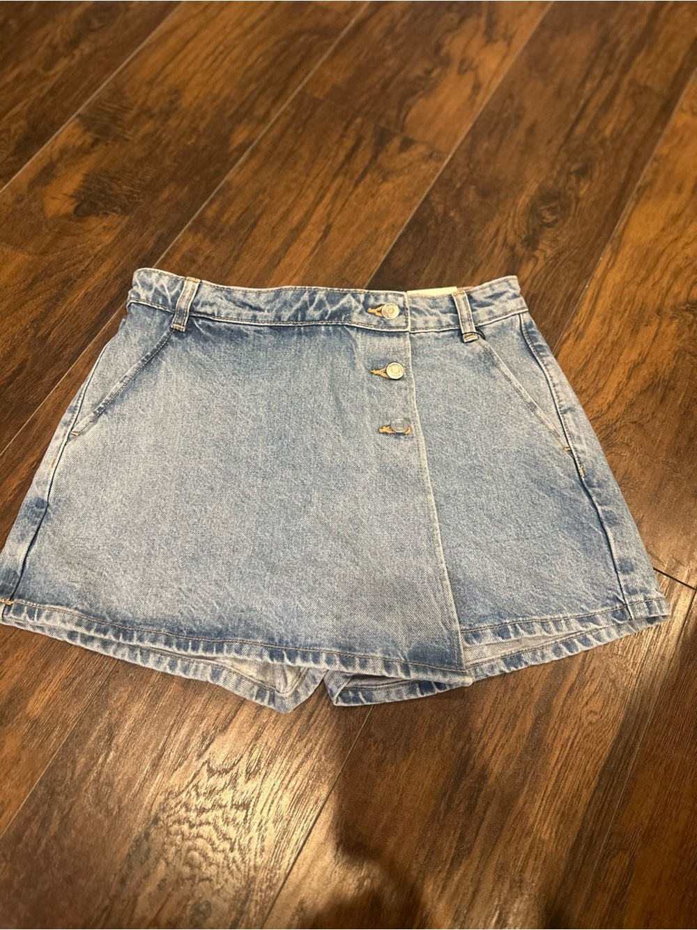 Zara Light Blue Denim Skort with Front Buttons
